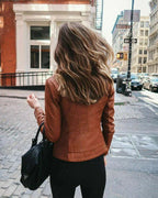 Tan Cognac Leather Racer Original Jacket - Women's Premium Full-Grain Leather Jacket – close-up detail – Kamercio