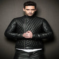 Men's Original Black Leather Diamond Quilted Moto Leather Jacket – Full-Grain Leather