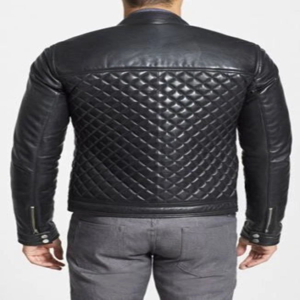 Men's Original Black Leather Diamond Quilted Moto Leather Jacket – Full-Grain Leather