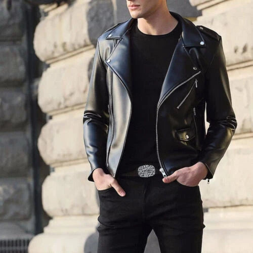 Men's Black Original Leather Biker Jacket – Handcrafted Full-Grain