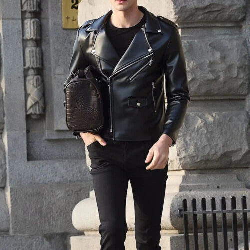 Men's Black Original Leather Biker Jacket – Handcrafted Full-Grain