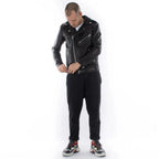Men's Black Premium Leather Belted Biker Original Jacket – Handcrafted Full-Grain – bomber jacket, side view – Kamercio