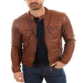 Men's Tan Brown Original Leather Premium Racer Jacket – Handcrafted Full-Grain