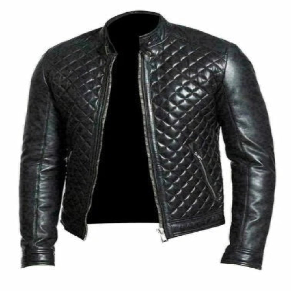 Men's Black Premium Diamond Quilted Original Leather Jacket – Handcrafted Full-Grain