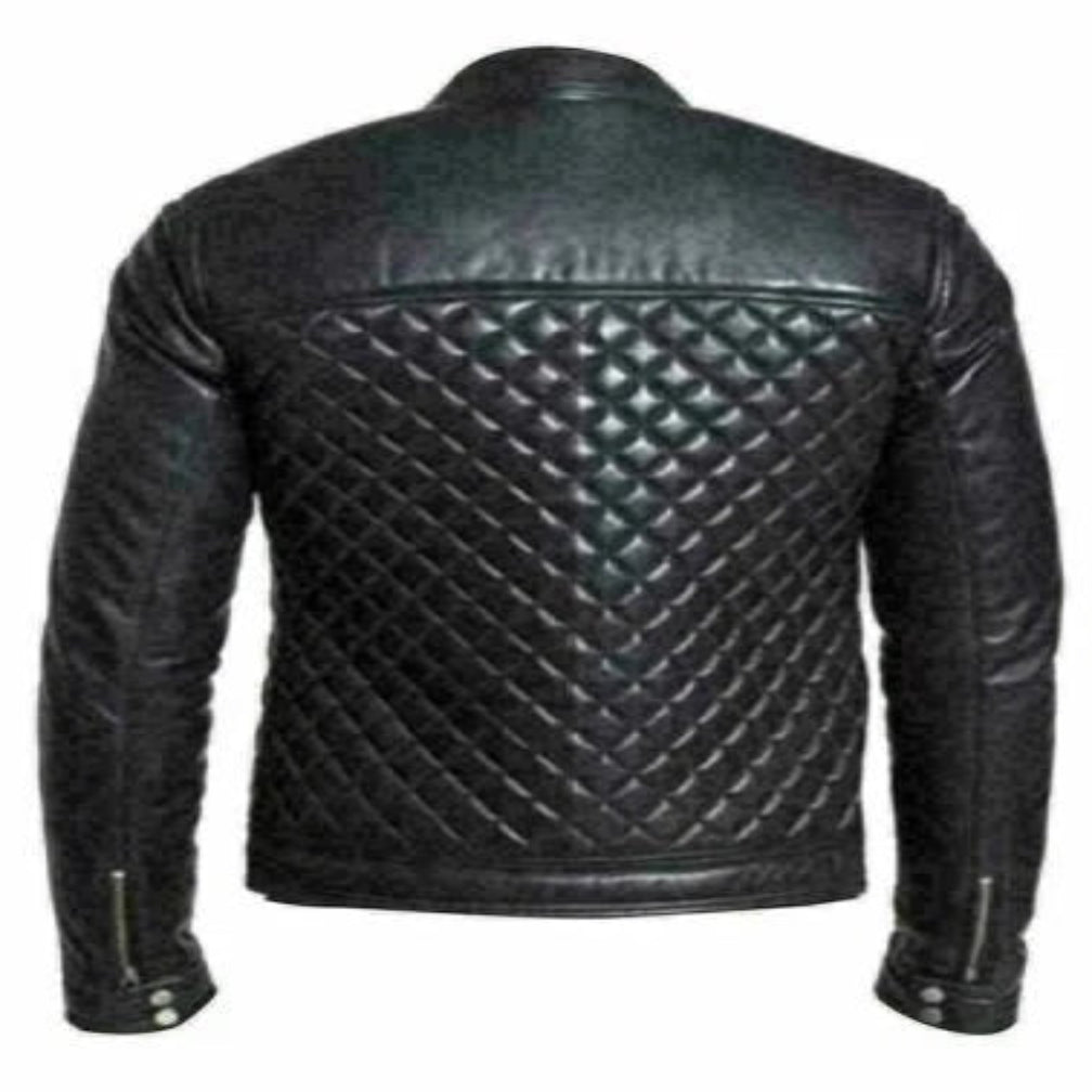 Men's Black Premium Diamond Quilted Original Leather Jacket – Handcrafted Full-Grain