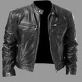 Men's Black Clean Cafe Racer Leather Jacket with Twin Chest Zip Pockets
