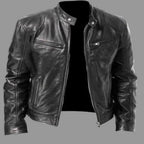 Men's Black Clean Cafe Racer Leather Jacket with Twin Chest Zip Pockets