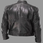 Men's Black Clean Cafe Racer Leather Jacket with Twin Chest Zip Pockets