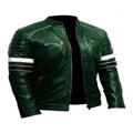 Men's Dark Green Quilted Stripe Biker Original Leather Jacket – Full-Grain Handcrafted