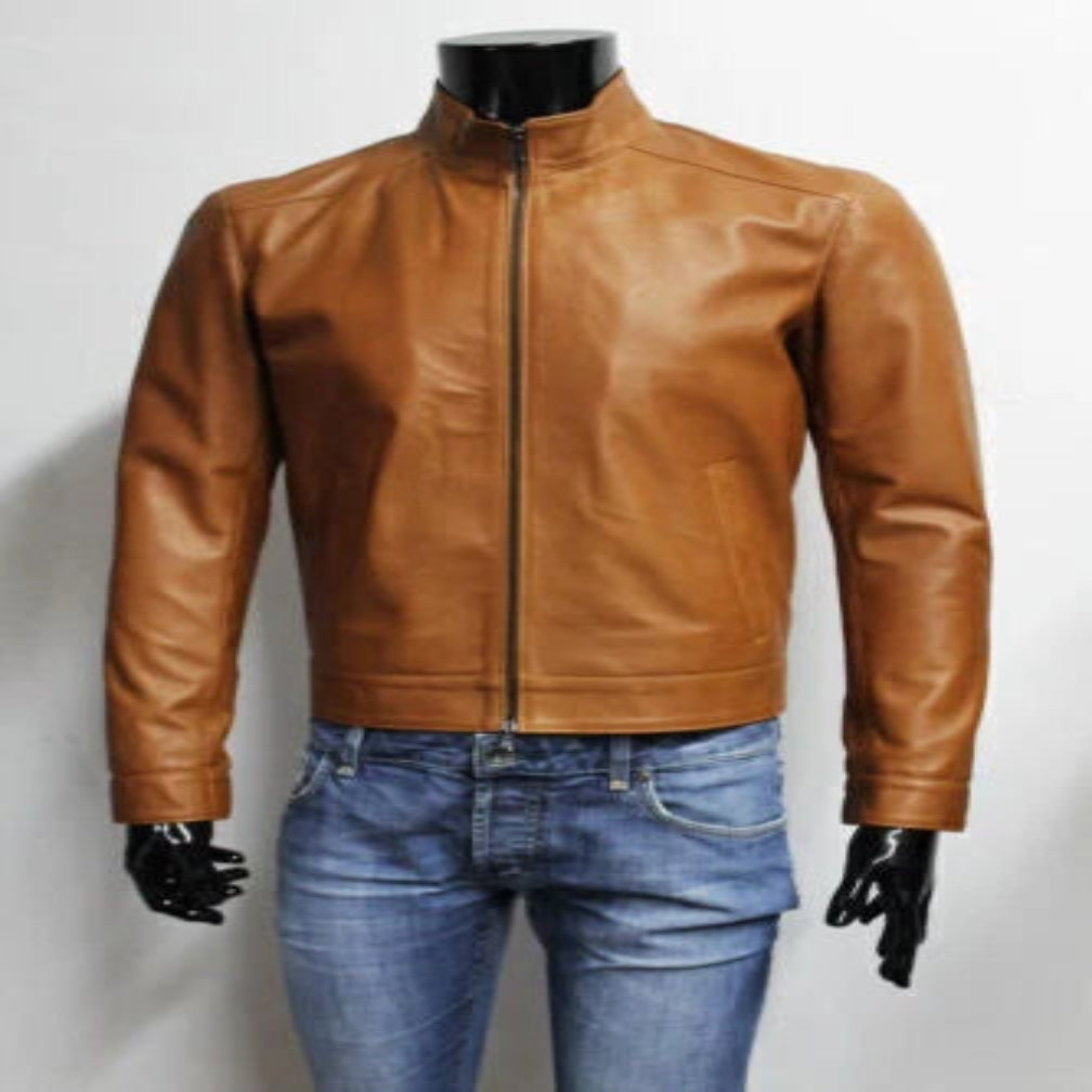 Men's Premium Brown Slim Fit Original Leather Racer Jacket