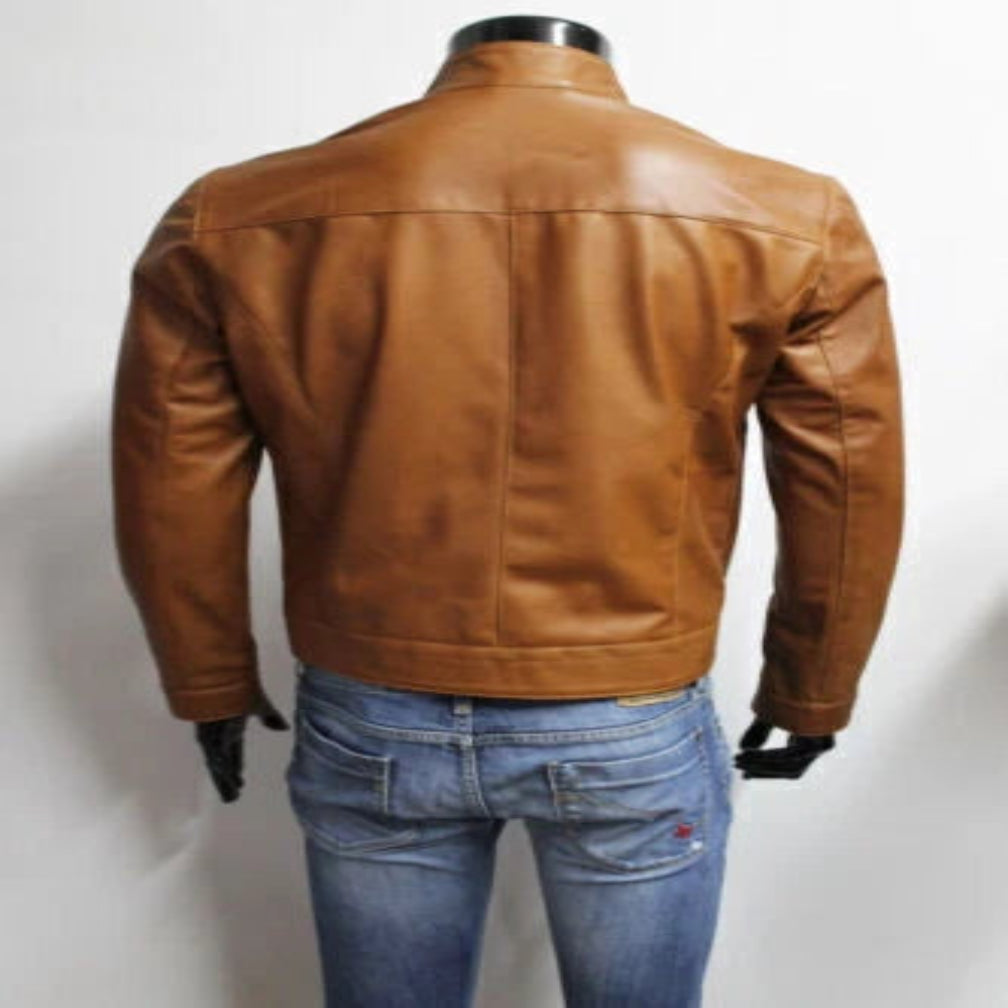 Men's Premium Brown Slim Fit Original Leather Racer Jacket