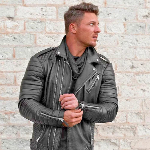 Men's Black Quilted Premium Original Leather Biker Jacket