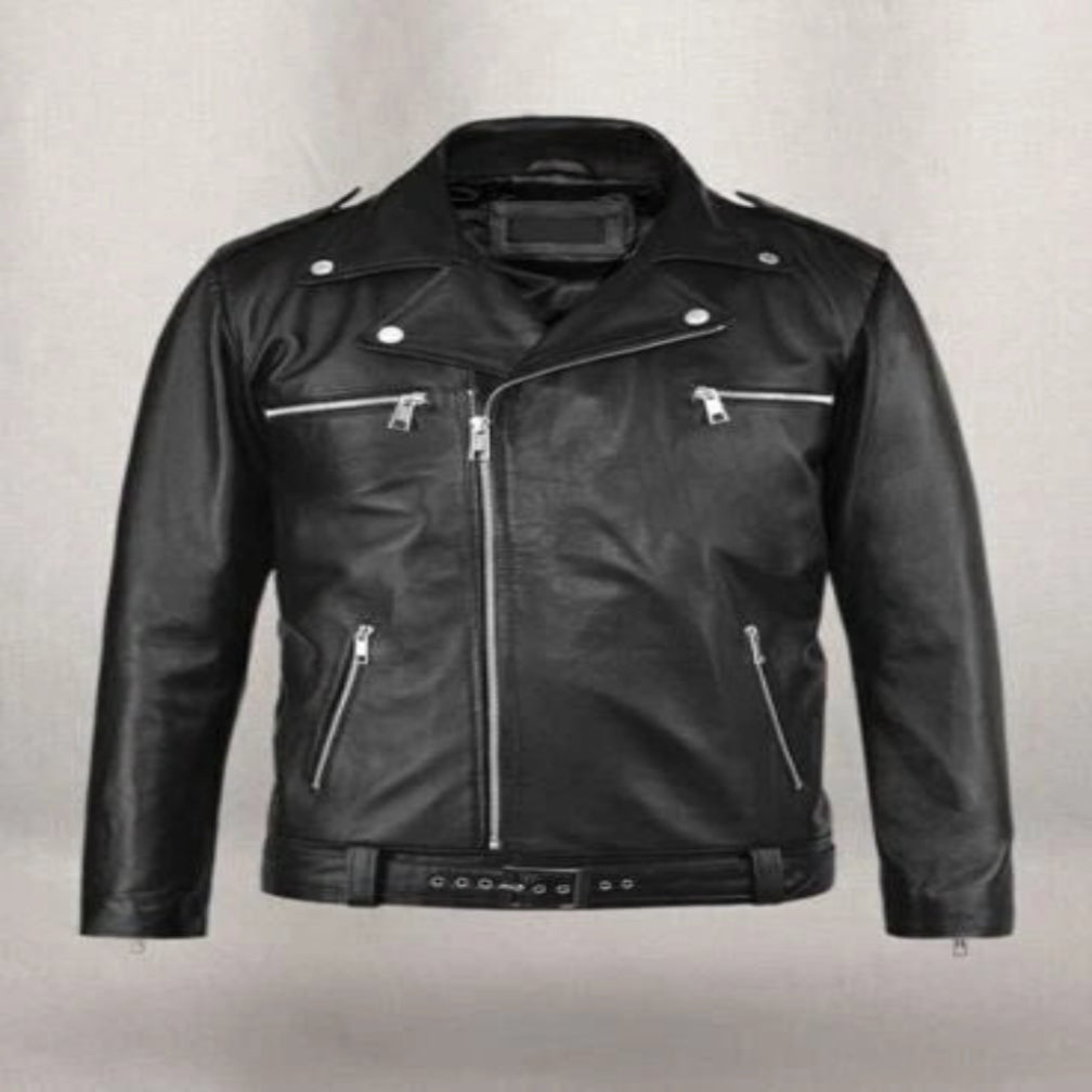 Men's Distressed Black Lambskin Premium Original Leather Biker Jacket - Negan Style