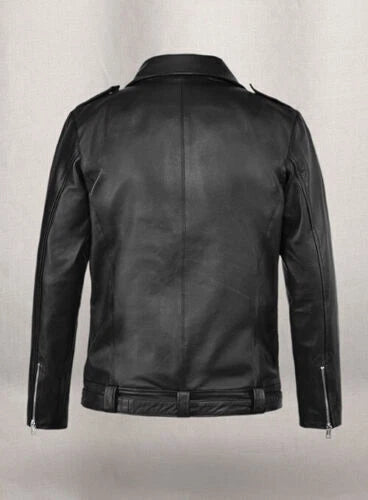 Men's Distressed Black Lambskin Premium Original Leather Biker Jacket - Negan Style