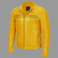 Men's Yellow Lambskin Premium Original Leather Racer Jacket with Dual Chest Zips