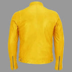 Men's Yellow Lambskin Premium Original Leather Racer Jacket with Dual Chest Zips