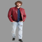 Men's Red Lambskin Original Premium Leather Biker Jacket