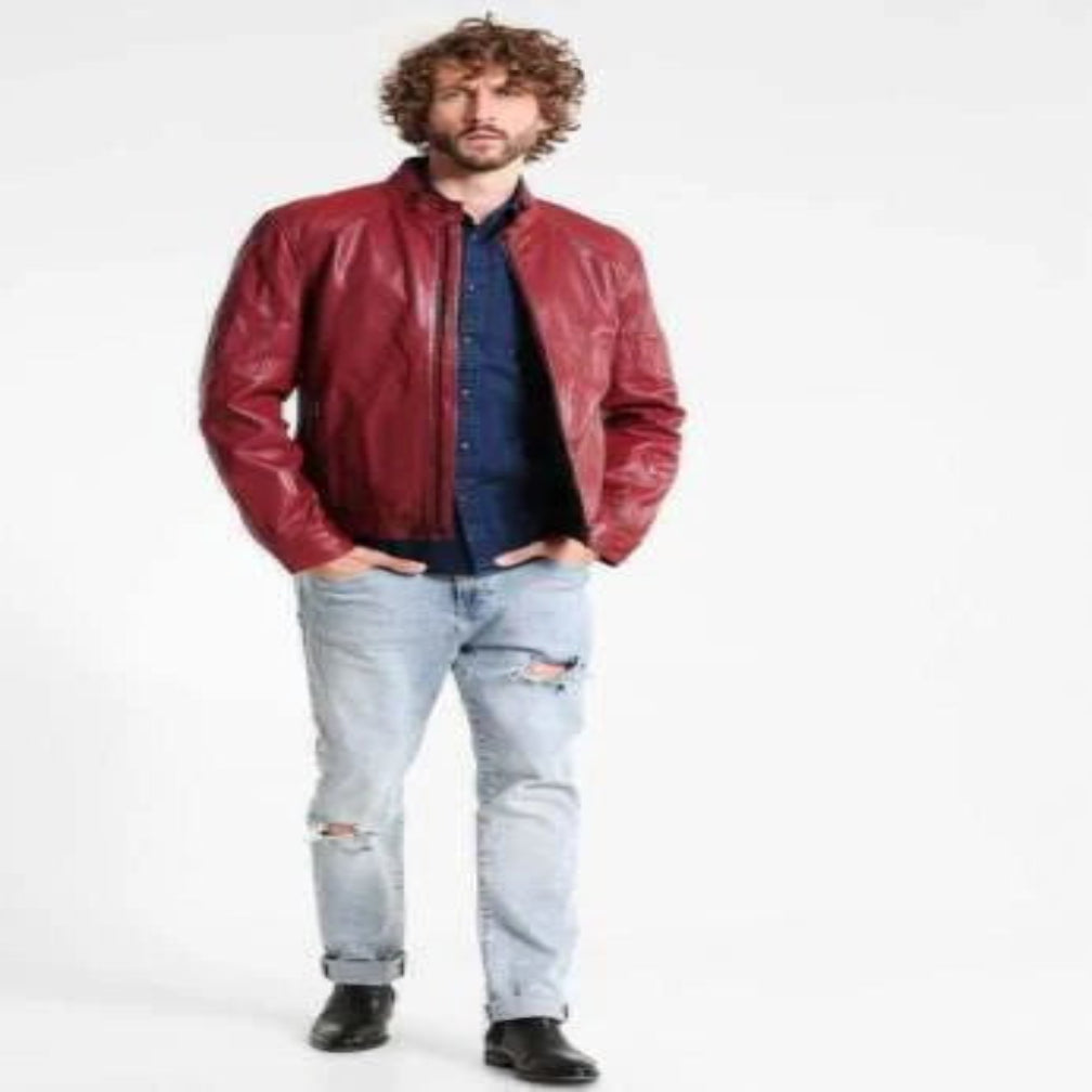 Men's Red Lambskin Original Premium Leather Biker Jacket