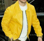 Men's Yellow Zip-Up Premium Original Leather Jacket – side view – Kamercio
