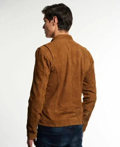 Men's Whiskey Tan Suede Original Leather Premium Racer Jacket