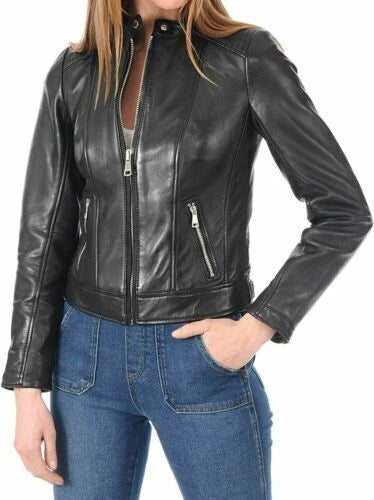 Women's Black Café Racer Original Premium Leather Jacket – Kamercio Leather