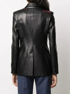 Women's Black Lambskin Premium Original Leather Double-Breasted Blazer Jacket