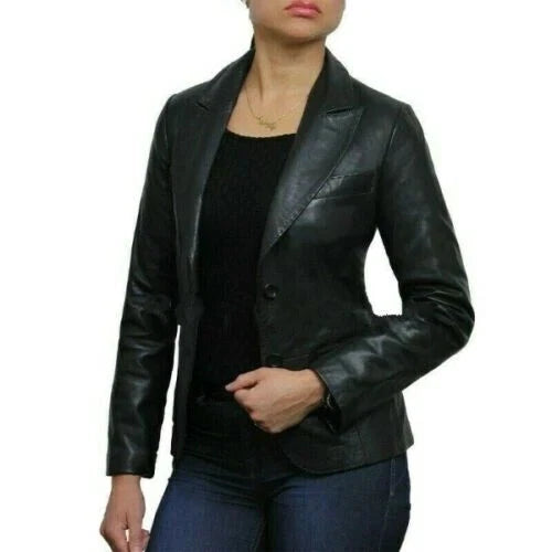 Women's Black Lambskin Premium Original Leather Blazer