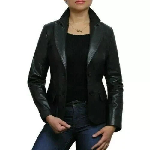Women's Black Lambskin Premium Original Leather Blazer