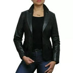 Women's Black Lambskin Premium Original Leather Blazer