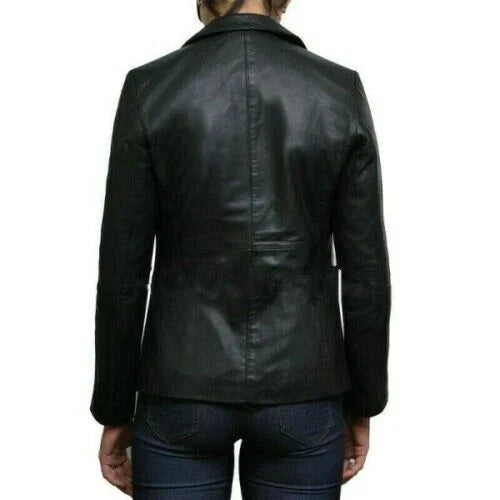 Women's Black Lambskin Premium Original Leather Blazer