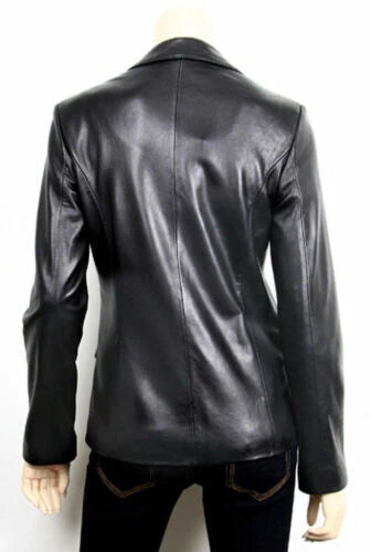 Women's Black Lambskin Premium Original Leather Blazer – Single Button Classic Fit