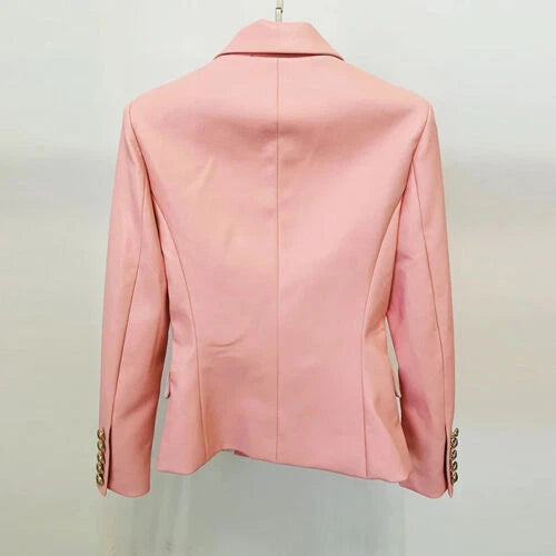 Women's Pink Lambskin Premium Original Leather Blazer – Double Breasted Gold Lion Button