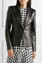 Women's Black Premium Lambskin Original Leather Blazer – One Button Peak Lapel