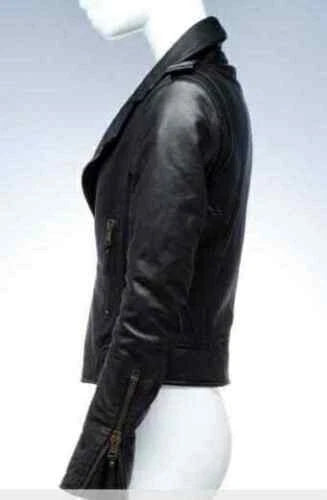 Women's Black Original Genuine Real Lambskin Leather Biker Jacket Fit