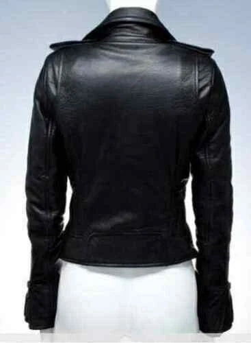 Women's Black Original Genuine Real Lambskin Leather Biker Jacket Fit