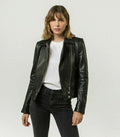Women's Premium Original Pure Black Leather Jacket Slim Fit — Gold Hardware