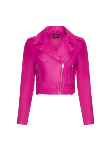 Women's Original Premium Hot Pink Cropped Leather Biker Jacket
