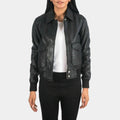 Women's Premium Original Black Leather Bomber Jacket — Dual Chest Pockets