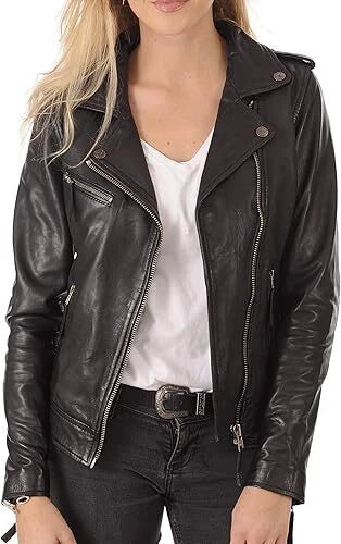 Women's Original Black Premium Lambskin Leather Biker Jacket