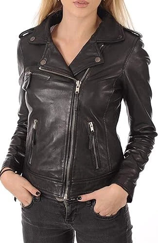 Women's Original Black Premium Lambskin Leather Biker Jacket