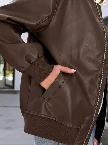 Women's Premium Brown Original Lambskin Slim Fit Leather Bomber Jacket