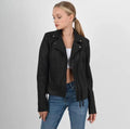 Women's Premium Black Original Lambskin Leather Biker Jacket — Minimal Slim Fit