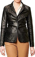 Black leather blazer for women front view