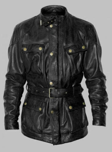Classic Belted Original Leather Jacket - Premium Motorcycle Style