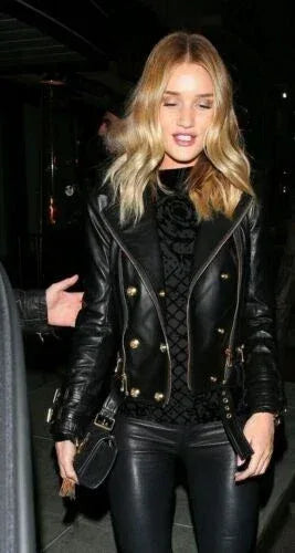 Premium Double-Breasted Original Leather Biker Jacket - Black - Kamercio