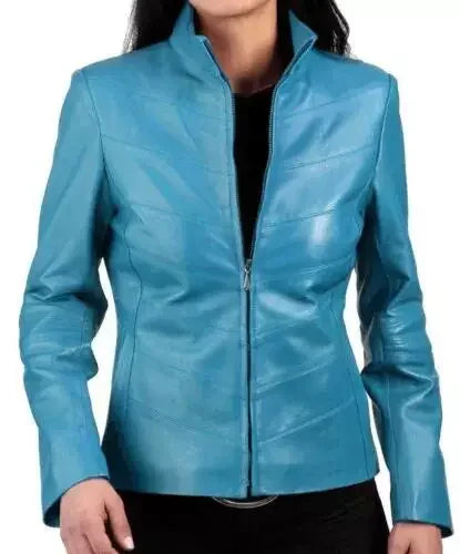 Original Tailored Premium Leather Jacket - Turquoise Blue - Kamercio