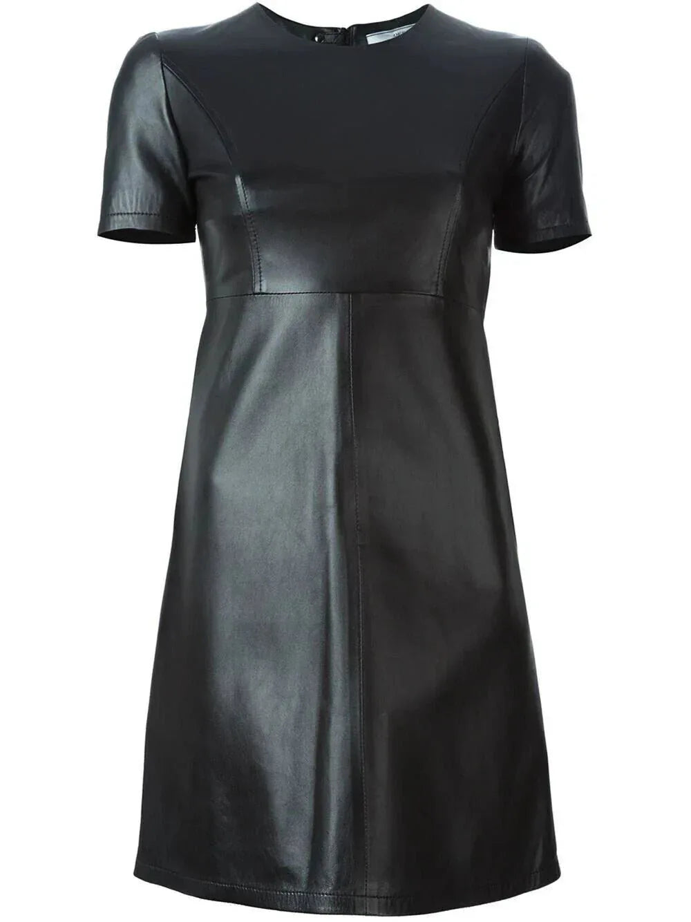 T-Shirt Original Leather Dress - Handcrafted Black Premium Leather A - Line Mini Dress - Kamercio