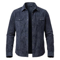 Men's Premium Blue Suede Leather Shirt — Snap-Button Overshirt in Premium Original Leather