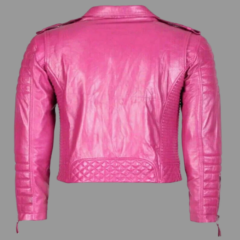 Men's Hot Pink Lambskin Original Leather Quilted Biker Jacket