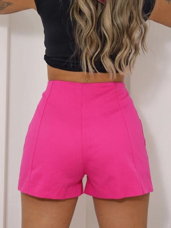 Women's Hot Pink Original Leather Shorts - High - Waisted Statement Shorts - Kamercio